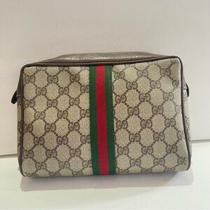 GG Monogram Canvas Pouch Bag with Green Red Stripe